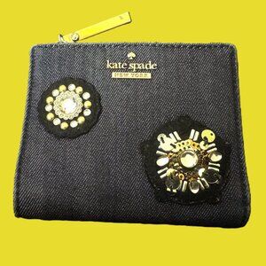 Kate Spade *RARE Adalyn Denim Wallet Cameron Street with Black Saffiano Leather